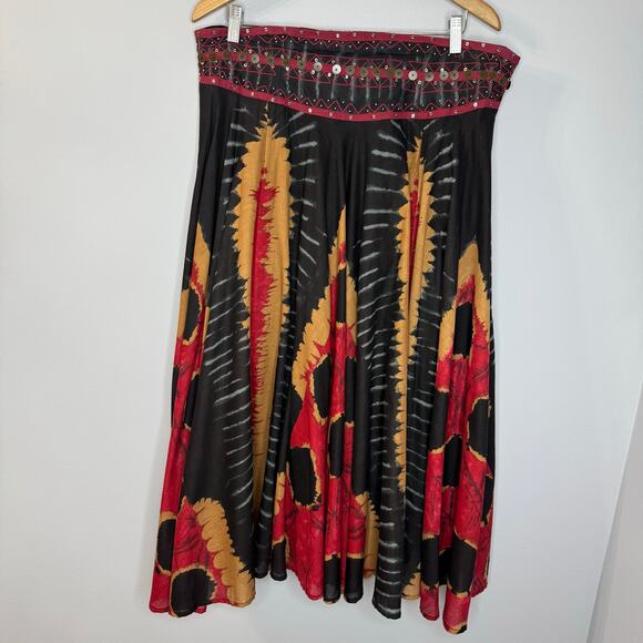 Sandy Starkman Womens Colorful Print Embellish Long Bohemian Gypsy Skirt Size L - Picture 1 of 9